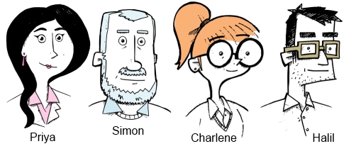 drawings of four people with a name by each one