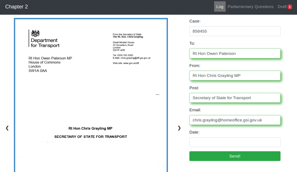 excerpt of a formal letter in a web application