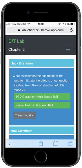 view of the DfT corresponsdence app on a smartphone