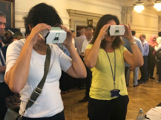 two women using virtual reality headsets